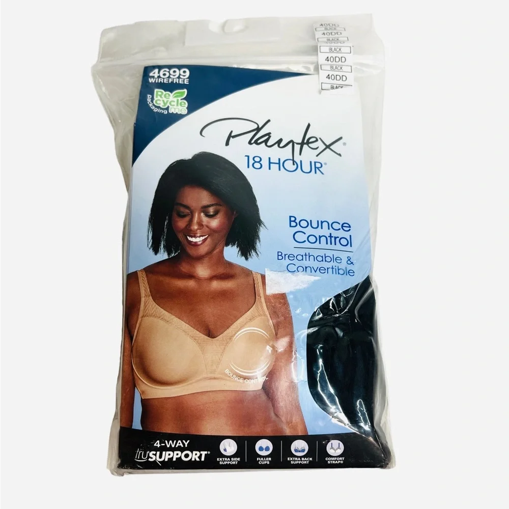 Playtex Women's Bounce Control Coverage Convertible Wireless Bra Black Size 40DD